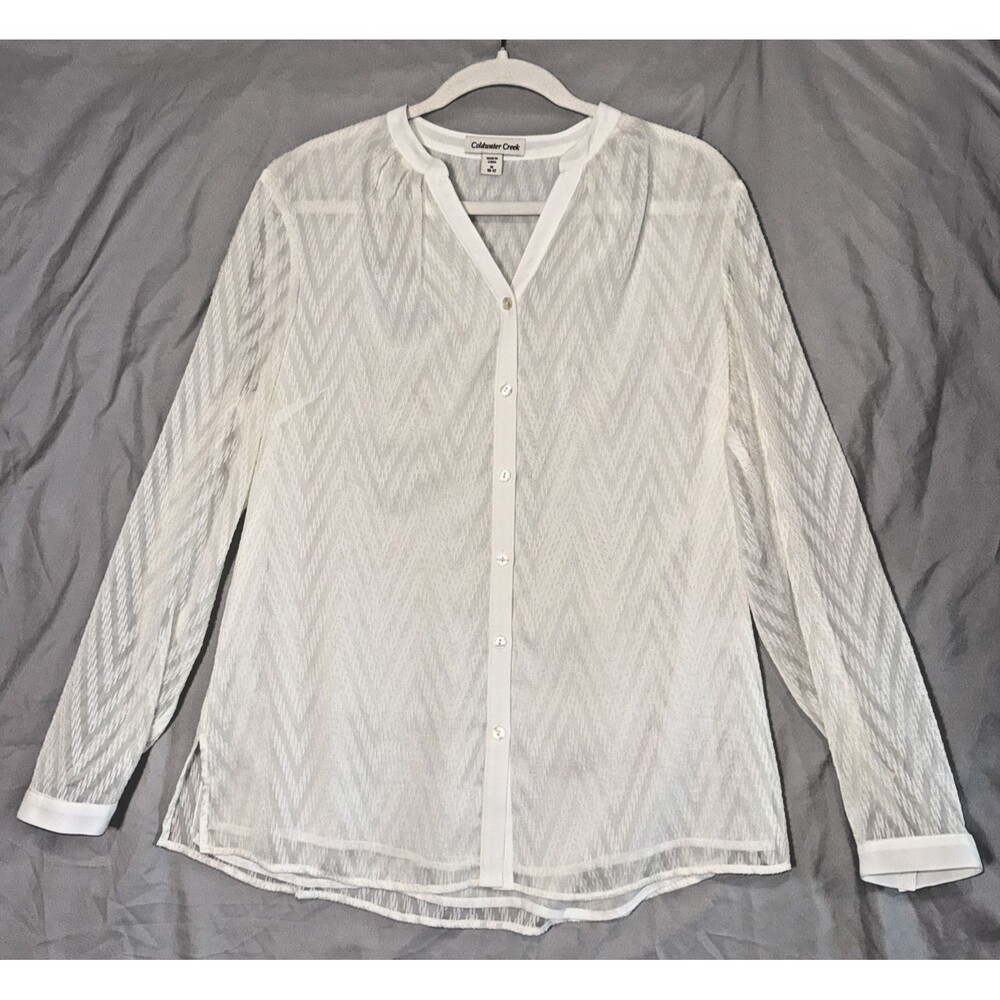 Coldwater Creek Semi-Sheer Ivory Blouse Sz M(10-12) Peasant Coquette Cottagecore